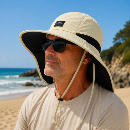 Chapeau de soleil à large bord avec protection de nuque complète et indice UPF 50+ pour hommes et femmes – Couvre-chef d'extérieur à séchage rapide