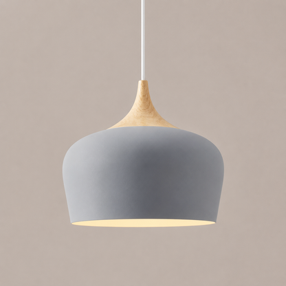 Dome Pendant Light with Adjustable Cord – Aluminum & Wood Accent for Dining Room, Kitchen Island & Reading Nook