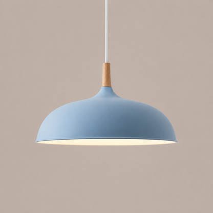 Dome Pendant Light with Adjustable Cord – Aluminum & Wood Accent for Dining Room, Kitchen Island & Reading Nook