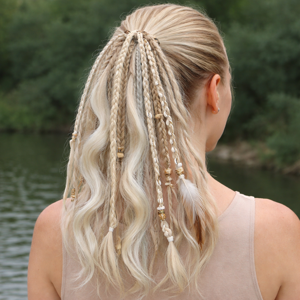 Queue de cheval bohème avec perles et coquillages – Look de festival instantané pour femme