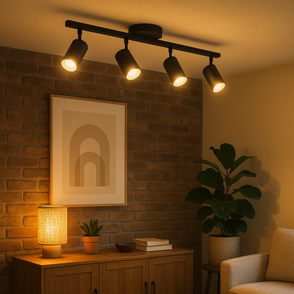 Track Spotlight Fixture Black Aluminum 4-Head Directional Rail Light Kitchen Dining Room Workspace Task Lighting 31.5 in Ceiling Mount GU10