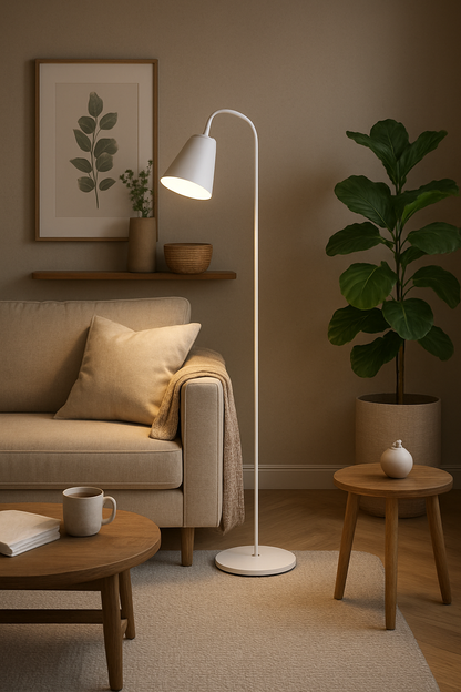 Adjustable Arc Floor Lamp with Wood & Metal Base for Reading Nook Living Room Bedroom Office – E27 Socket 5 ft Tall Directional Task Light M