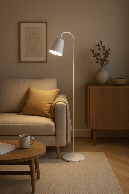 Adjustable Arc Floor Lamp with Wood & Metal Base for Reading Nook Living Room Bedroom Office – E27 Socket 5 ft Tall Directional Task Light M