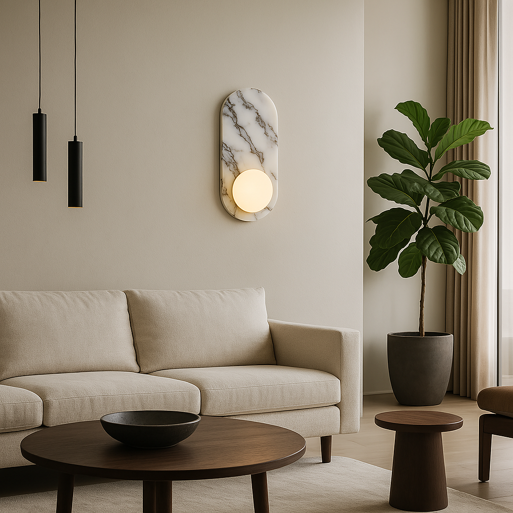 Sculptural Stone & Glass Sconce Light with Warm LED Glow for Hallway Living Room Bedroom Entryway Interior Accent Lighting Modern Minimalist