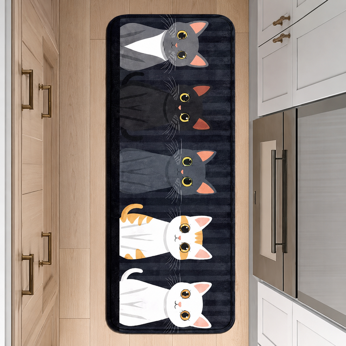 MEOWLIVA – Playful Cat Stripe Kitchen Mat for Cozy Spaces