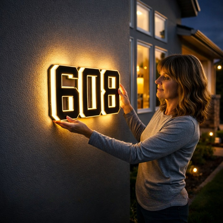Solar House Number Sign with Auto-Illuminated LED for Night Visibility – Weather-Resistant Outdoor Address Plaque