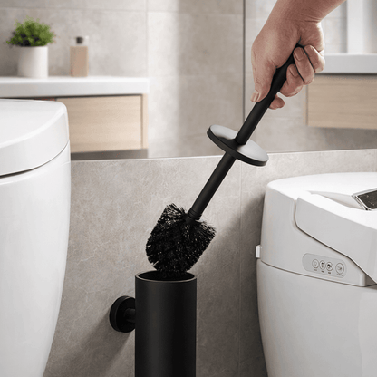PureSteel | Ensemble brosse WC en acier inoxydable avec design mural | Finition noir mat moderne pour salles de bains élégantes