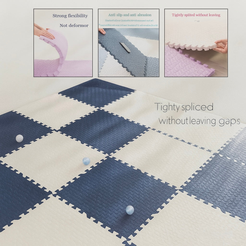 Interlocking Foam Floor Tiles 12x12 Inch Non-Slip Cushioned Baby Crawling Mat for Nursery Playroom Kids Activity Area Water-Resistant EVA Pu