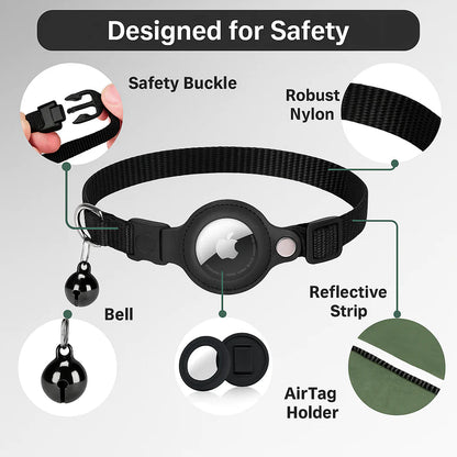 Breakaway Cat Collar with Bell, Reflective Cat Collar with Quick Release, Cat Collar with GPS Tracker for Outdoor Cats