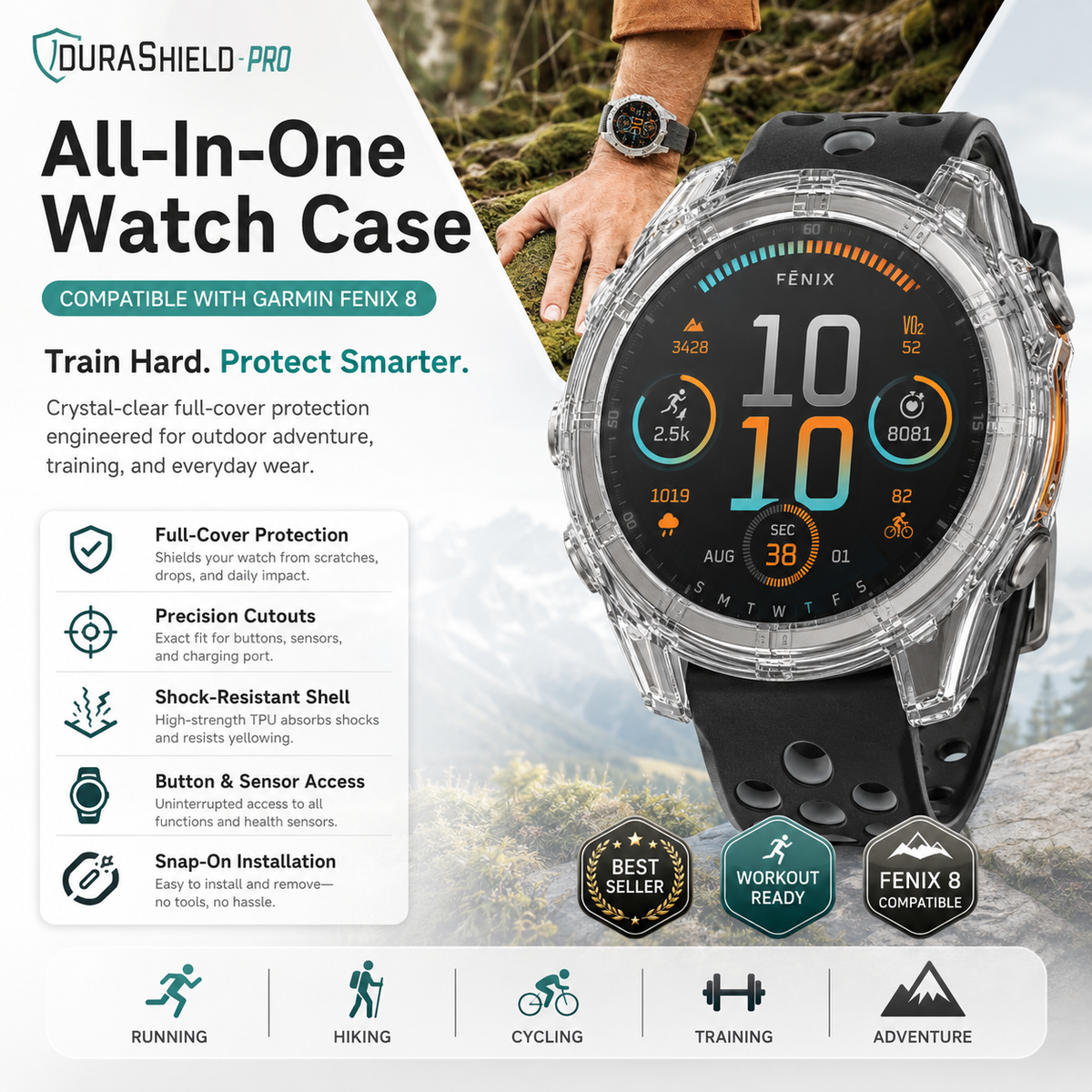 Protective Case & Screen Guard for Garmin Fenix 8 & Descent Mk3i Smartwatch