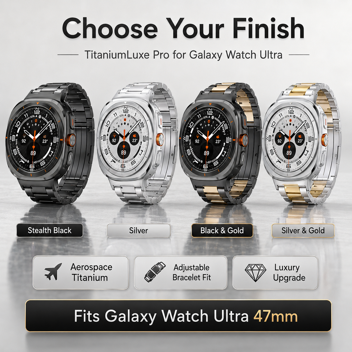 Premium Metal Link Wristband for Samsung Galaxy Watch Ultra 47mm – Titanium & Steel Construction