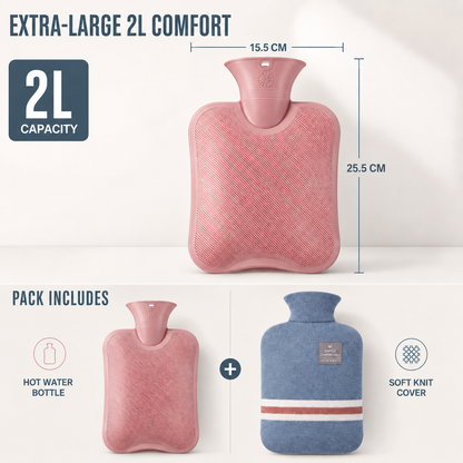 67 fl oz Jumbo Heat Therapy Bottle with Fleece Sleeve – Stays Warm 6-8 Hours for Sore Muscles, Cold Feet & Cramps