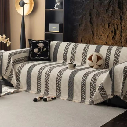 Chera Sofa Cover - Chenille, Chevron Pattern, Anti-Slip Slipcover