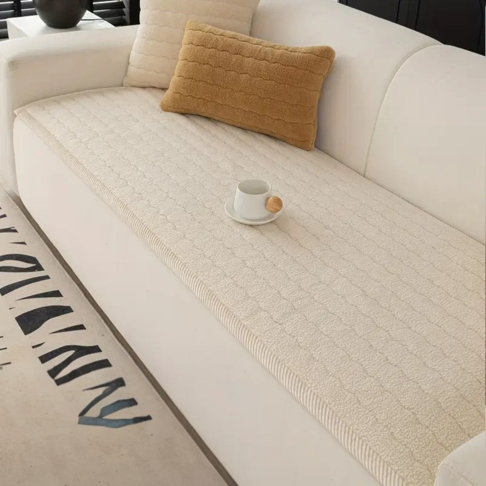 Soft Plush Couch Protector with Non-Slip Backing for Pets, Spills & Everyday Use in Living Room & Bedroom