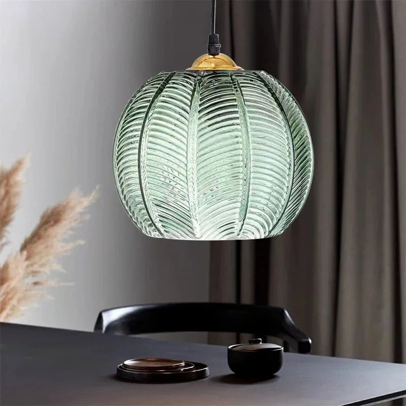 Hanging Ceiling Fixture with Organic Foliage Motif in Translucent Green – 12-Inch Diameter Drop Light for Dining Area, Kitchen Island, or Be