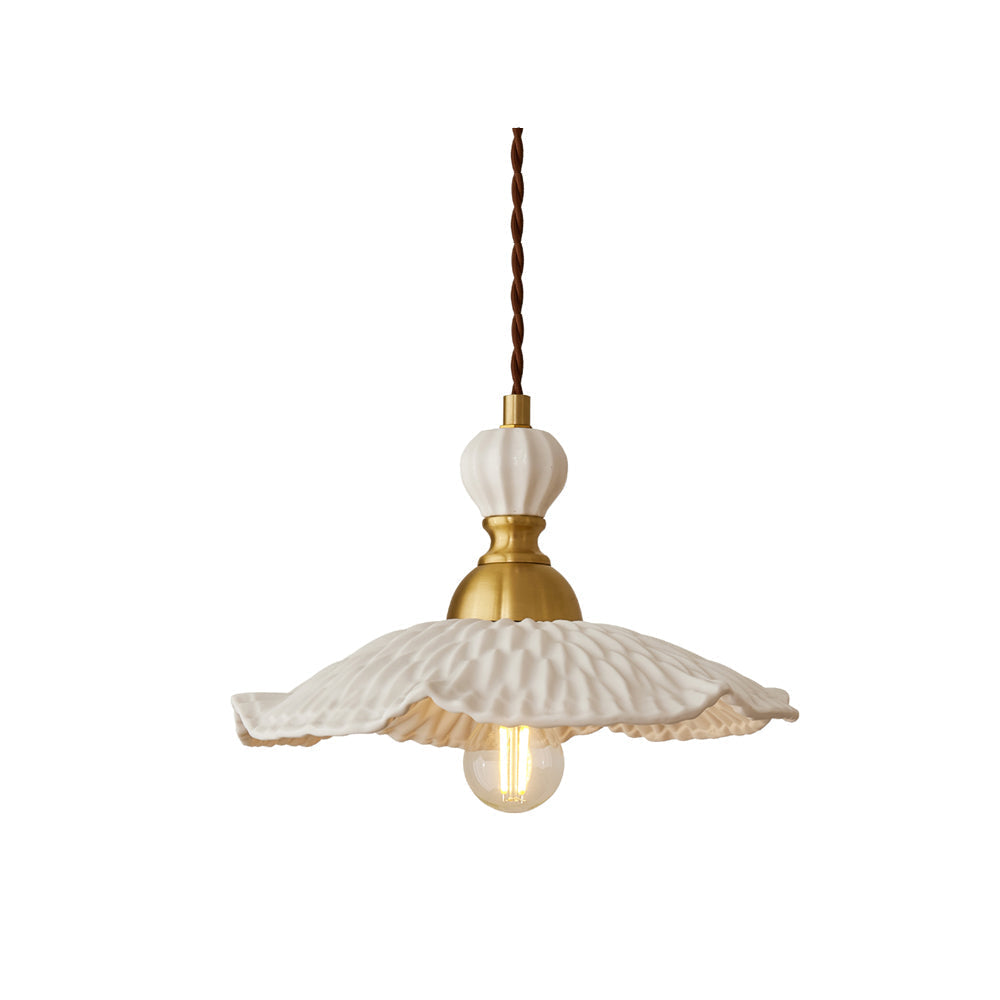 Hanging Ceiling Light Fixture White Ceramic Shade with Gold Hardware 9 in Adjustable Cord for Kitchen Island Dining Room Indoor Use E26 Sock