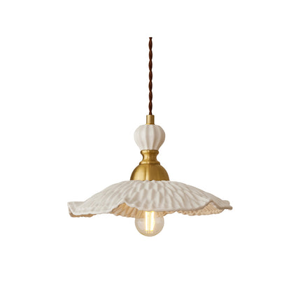 Hanging Ceiling Light Fixture White Ceramic Shade with Gold Hardware 9 in Adjustable Cord for Kitchen Island Dining Room Indoor Use E26 Sock