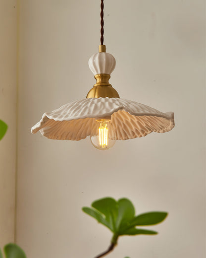 Hanging Ceiling Light Fixture White Ceramic Shade with Gold Hardware 9 in Adjustable Cord for Kitchen Island Dining Room Indoor Use E26 Sock