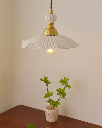 Hanging Ceiling Light Fixture White Ceramic Shade with Gold Hardware 9 in Adjustable Cord for Kitchen Island Dining Room Indoor Use E26 Sock