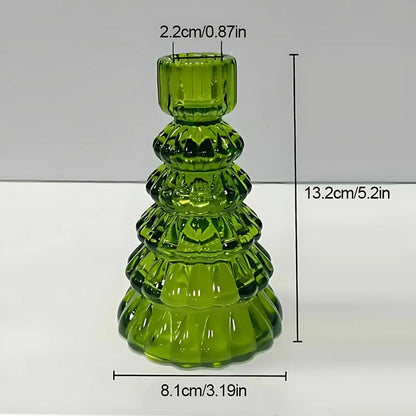 Crescent Christmas Tree Candle Holder Set - Glass, 3pcs