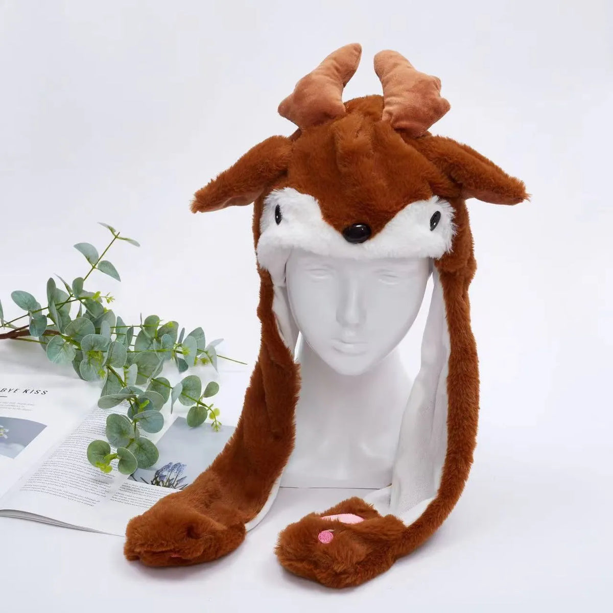 Plush Hat with Pop-Up Ears for Kids & Adults – Interactive Cosplay Beanie with Squeeze Paws | Fun Winter Accessory for Parties, Christmas
