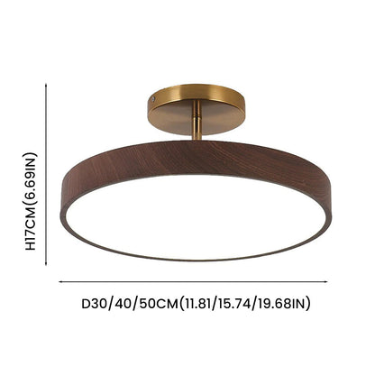 Round LED Flush Mount Ceiling Light with Faux Wood Finish – Iron Frame, Integrated Panel, 220-240V – For Bedroom, Living Room, Dining Room