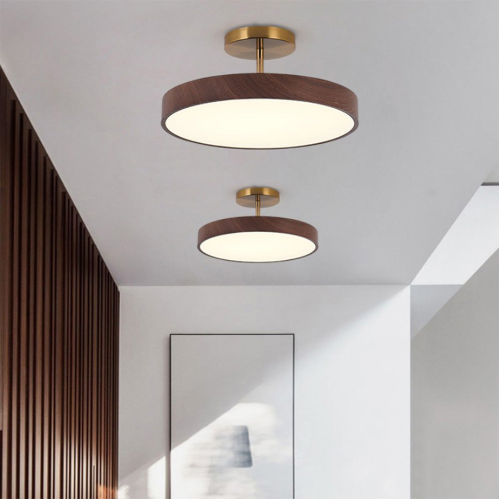 Semi-Flush Mount LED Fixture with Wood Grain Accent for Bedroom, Living Room & Dining Room Ambient Lighting