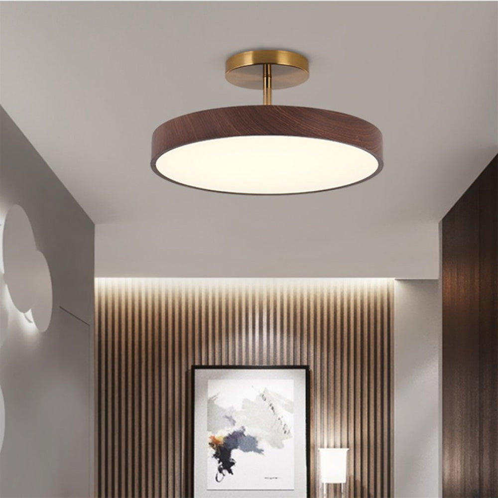 Semi-Flush Mount LED Fixture with Wood Grain Accent for Bedroom, Living Room & Dining Room Ambient Lighting