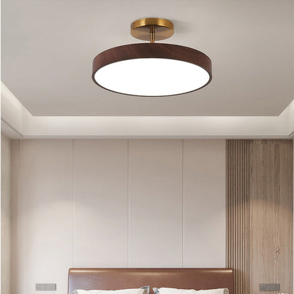 Round LED Flush Mount Ceiling Light with Faux Wood Finish – Iron Frame, Integrated Panel, 220-240V – For Bedroom, Living Room, Dining Room
