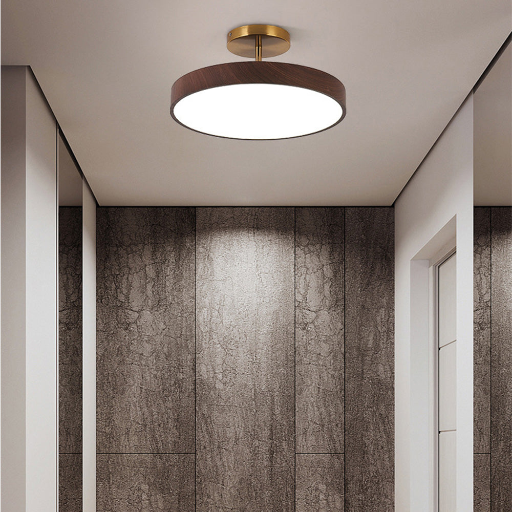 Semi-Flush Mount LED Fixture with Wood Grain Accent for Bedroom, Living Room & Dining Room Ambient Lighting