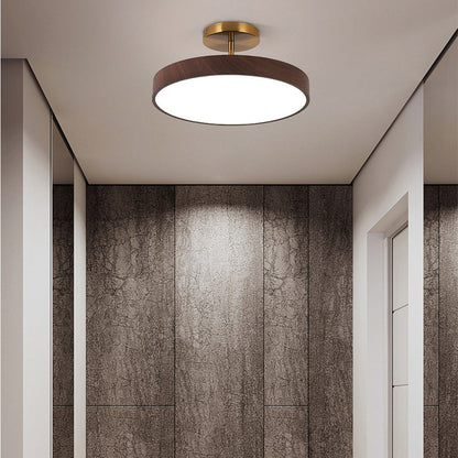 Semi-Flush Mount LED Fixture with Wood Grain Accent for Bedroom, Living Room & Dining Room Ambient Lighting