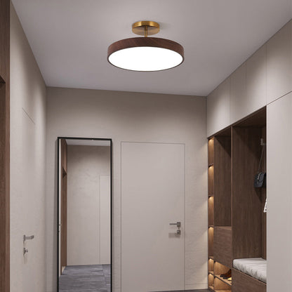 Flush Mount Ceiling Light with Wood Grain Finish & Gold Frame – Modern Scandinavian Design for Living Room, Bedroom & Dining Room