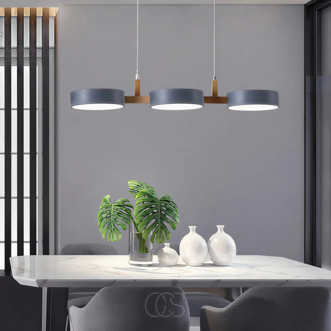 Suspension ronde moderne avec détails en bois pour salle à manger – Luminaire suspendu à DEL de 30 po pour îlot de cuisine et coin-repas