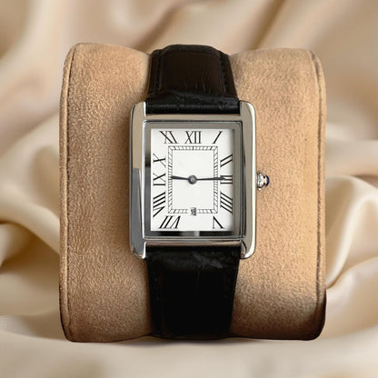 Montre carrée pour homme, montre habillée avec cadran à chiffres romains, montre analogique à quartz avec bracelet en cuir classique pour tenue formelle