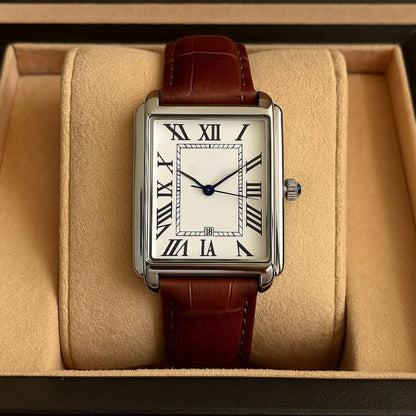 Montre carrée pour homme, montre habillée avec cadran à chiffres romains, montre analogique à quartz avec bracelet en cuir classique pour tenue formelle