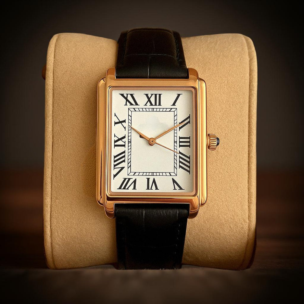 Montre carrée pour homme, montre habillée avec cadran à chiffres romains, montre analogique à quartz avec bracelet en cuir classique pour tenue formelle