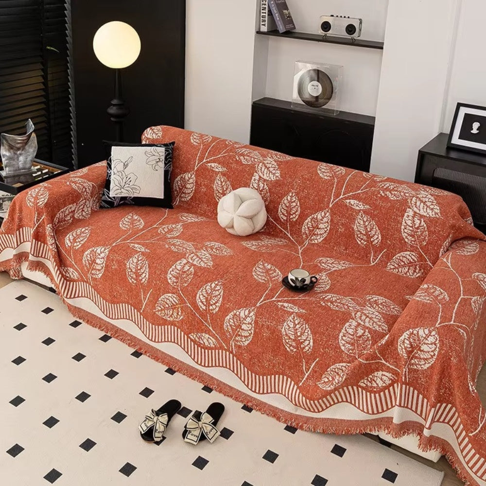 Cleo Sofa Cover - Chenille Leaf Pattern, Machine Washable, Anti-Slip