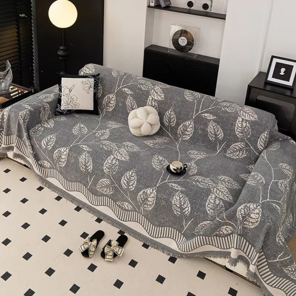 Cleo Sofa Cover - Chenille Leaf Pattern, Machine Washable, Anti-Slip
