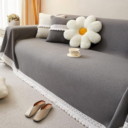 Ceo Sofa Cover - Chenille with Lace Edge, Non-Slip Protection