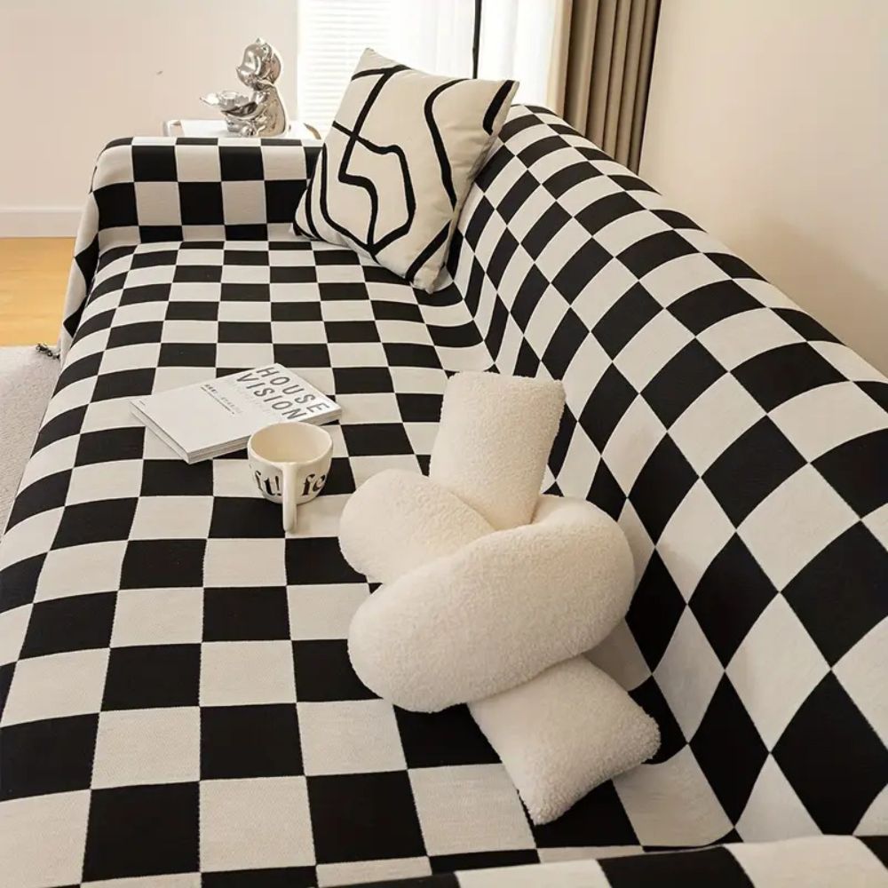 Cleo Sofa Cover - Microfiber Chenille, Pet-Friendly Checkerboard Pattern