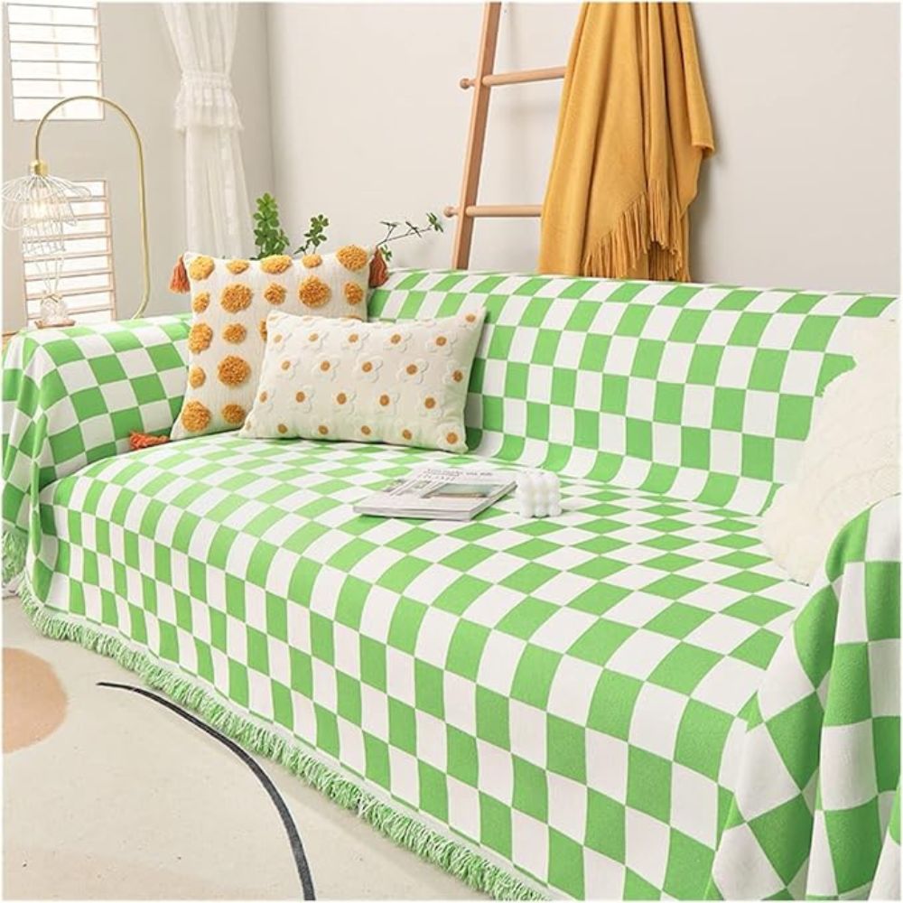 Cleo Sofa Cover - Microfiber Chenille, Pet-Friendly Checkerboard Pattern