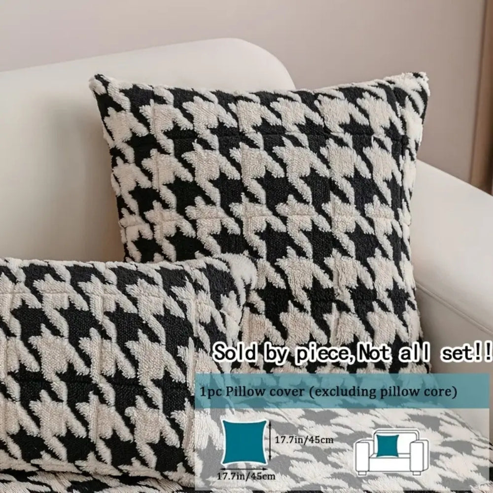 Cleeo Sofa Cover - Plush Microfiber Houndstooth with Ruffle Trim