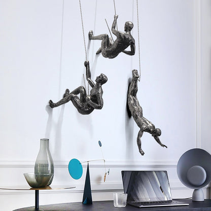 Climbing Figure Wall Sculpture | Resin & Iron Wire Art for Modern Decor
