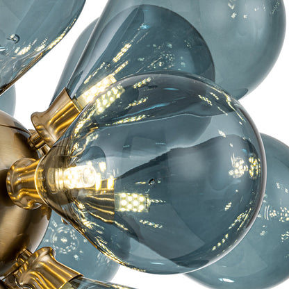 18-Light Glass Globe Ceiling Chandelier Blue Orb Sputnik Design Gold Frame Adjustable Height Hardwired for Dining Room Foyer
