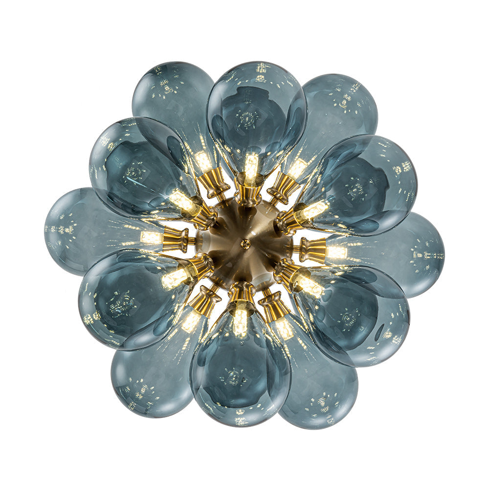 18-Light Glass Globe Ceiling Chandelier Blue Orb Sputnik Design Gold Frame Adjustable Height Hardwired for Dining Room Foyer