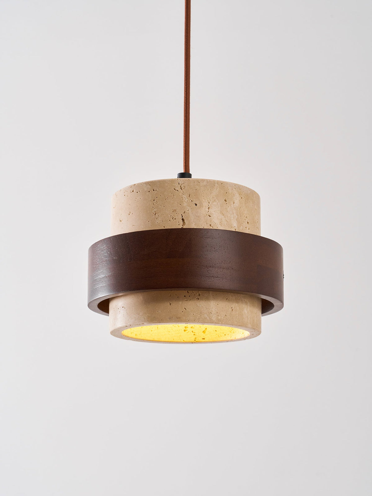 Hanging Lamp with Natural Stone Shade and Wood Trim for Dining Areas, Kitchens, and Islands – Adjustable Height Ceiling Fixture