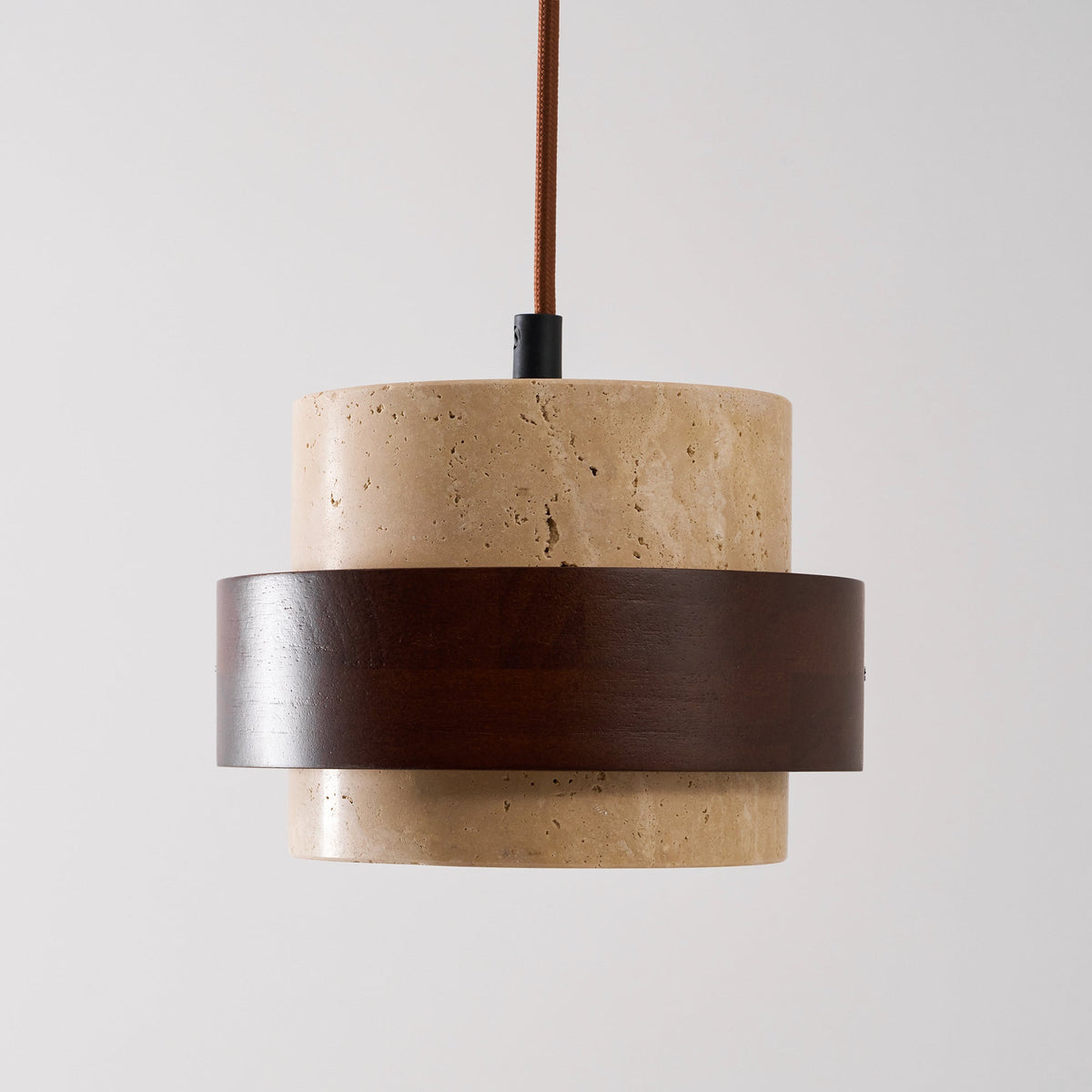 Hanging Lamp with Natural Stone Shade and Wood Trim for Dining Areas, Kitchens, and Islands – Adjustable Height Ceiling Fixture