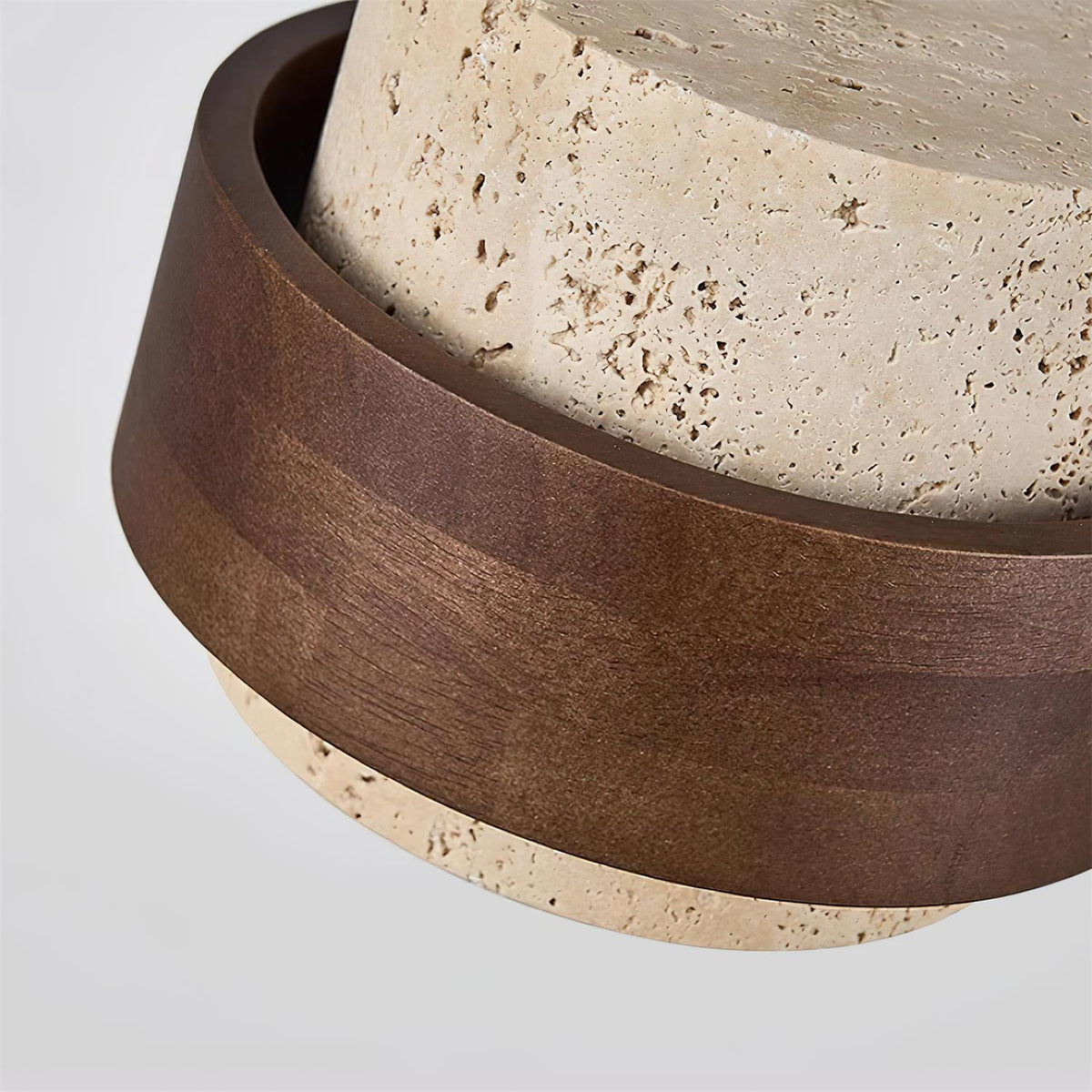 Hanging Lamp with Natural Stone Shade and Wood Trim for Dining Areas, Kitchens, and Islands – Adjustable Height Ceiling Fixture