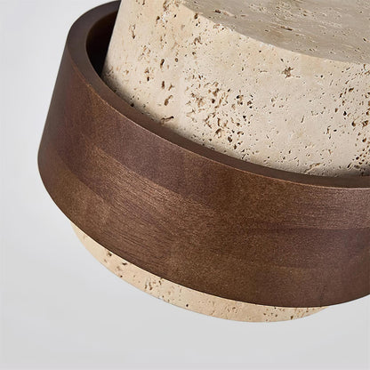 Hanging Lamp with Natural Stone Shade and Wood Trim for Dining Areas, Kitchens, and Islands – Adjustable Height Ceiling Fixture