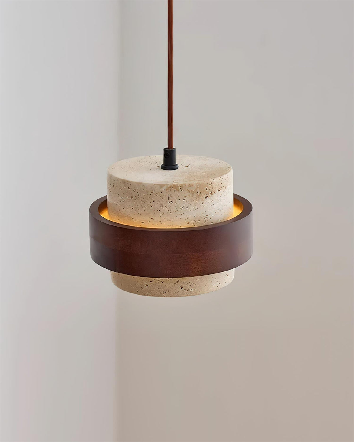 Hanging Lamp with Natural Stone Shade and Wood Trim for Dining Areas, Kitchens, and Islands – Adjustable Height Ceiling Fixture